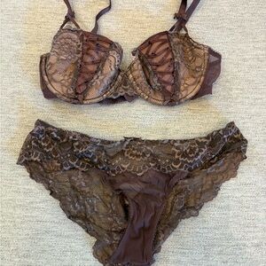 Brown Lace Bra & Panty Set | Ribbon Detail | Romantic Cocoa Lingerie